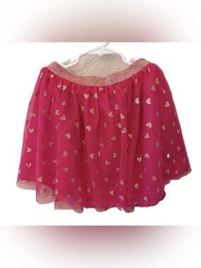 Girls Isaac Mizrahi NY Pink Tulle Gold Heart Print Skirt Size Large 10/12 EUC